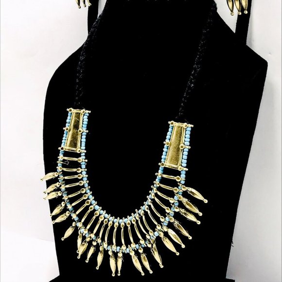 Afghan Ethnic Jewelry Set, Handmade Necklace With Earrings, Silver Metal Spikes - Picture 6 of 8